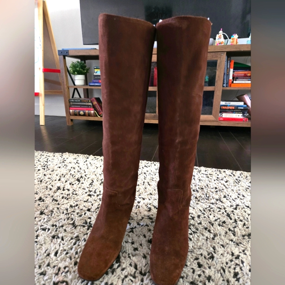Mango Brown Leather Knee High Suede Boots